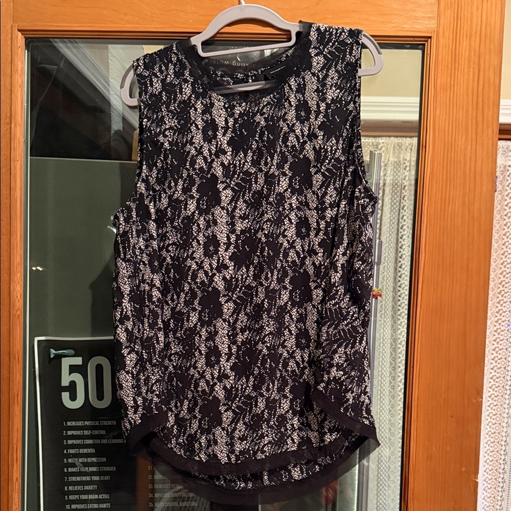 Who What Wear Black and White Patterned Blouse